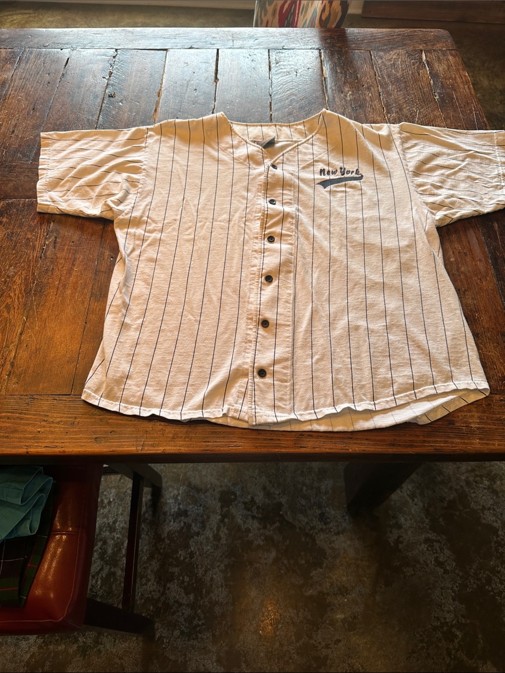 Vintage Badger Sport New York Pinstripe Baseball Jersey Shirt-Size Large